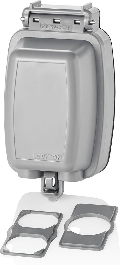 Leviton Weatherproof Outlet Box, Extra Duty 1-Gang While-In-Use Cover Includes Inserts for Single, Duplex and Decora/GFCI Receptacles, Vertical Mount, Plastic Enclosure, 5980-UCL, Clear