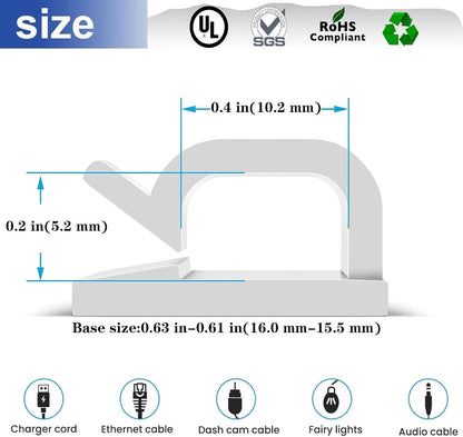 Cable Clips，50PCS Electrical Cord Management Adhesive Cable Wire Clip Wire Clips wall，Used for Cars, Offices, and Homes Cable Clips Cord Organizer (Transparent)