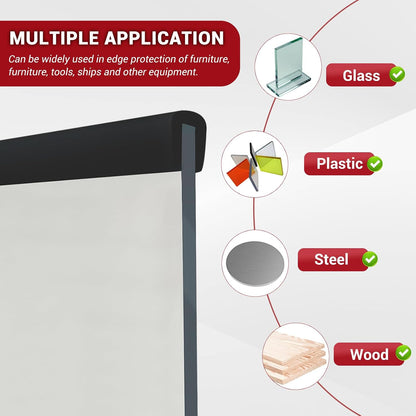 Slimline Cabinet Door Edge Protector, 3/4" Self Adhesive Peel and Stick Rubber Edge Guards, Flexible U Shaped Strips for Kitchen & Garbage Drawer Fronts, Edge Trims for Desks and Shelfves, Black, 10Ft