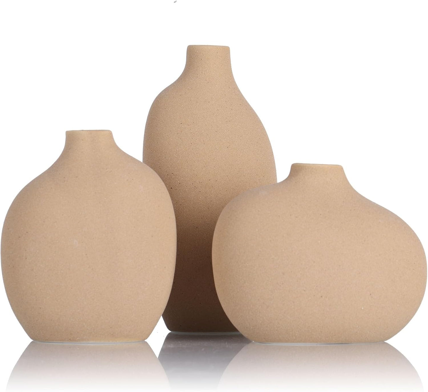 Small Ceramic Vase Set of 3,Bulk Mini Bud Vases for Flowers and Pampas Grass,Cute Boho Ellipse Home Decor for Coffee Table Centerpieces,Living Room,Office,Bookshelf,Entryway Decor (Green Floral)