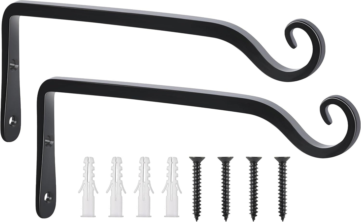 FEED GARDEN Heavy Duty Plant Hangers Outdoor Indoor, 8 Inch 2 Pack Metal Hanging Bracket Holds Up to 44 lbs, Wall Brackets for Hanging Baskets, Bird Feeders,Wind Chime& Lanterns, Black