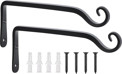 FEED GARDEN Heavy Duty Plant Hangers Outdoor Indoor, 8 Inch 2 Pack Metal Hanging Bracket Holds Up to 44 lbs, Wall Brackets for Hanging Baskets, Bird Feeders,Wind Chime& Lanterns, Black