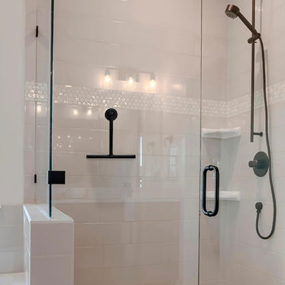 Splash Home Shower Squeegee for Glass Doors - Black Bathroom Squeegee with Suction Hook, Glass Shower Door Squeegee for Streak-Free Cleaning, Shower Wiper for Glass Doors and Tiles, 8.5" Wide Blade