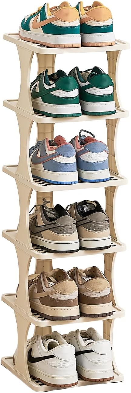 UFORU Vertical Shoe Rack 6 Tier, Narrow Free Standing Shoe Organizer for Closet, Entryway & Bedroom, Tall Plastic Narrow Shoe Rack for Small Spaces, Stackable Shoe Organizer& Easy to Assemble