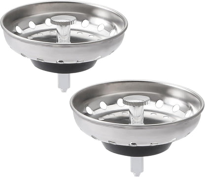 2pcs Kitchen Sink Drain Basket, 3 1/4 '' 304 Stainless Steel Drainage Filtration Basket with Handle for Kitchen Sink Strainer Replacement