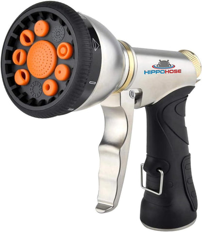 Heavy Duty Metal Garden Hose Sprayer Nozzle (9 Spray Pattern) - 3/4" Standard Fit - NO Leak - Rust Proof - Sprayer Nozzle for Outdoor Garden Hose - 9 Adjustable Pattern Sprinkler Head