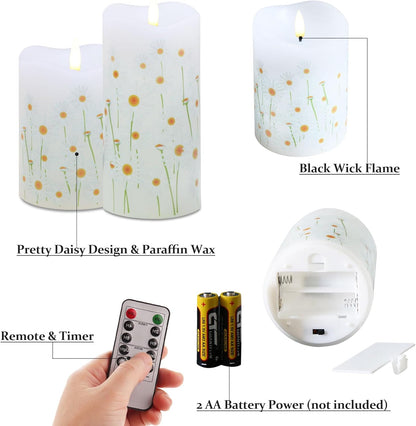 Eywamage Ivory Flameless Pillar Candles with Remote, Flickering Realistic LED Battery Wax Candles Set of 3, Φ 3" H 4" 5" 6"