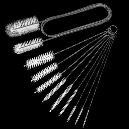 10PCS Flexible Drain Brush Straw Cleaner Brush Set,Pipe Cleaners Brush,61Inch Stainless Steel Double-Ended Hose Brush 8.2Inch Nylon Long CPAP Tube Cleaning Brush for Home Kitchen Sink Plumbing
