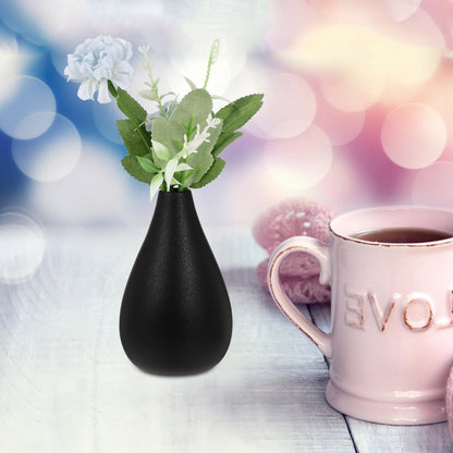 VOSAREA Small Black Vase Set of 2 Rustic Ceramic Flower Vases for Home Decor Minimalist Tabletop Accent for Desk Bookshelf Windowsill 4.13 X 4.72 X 2.36 in