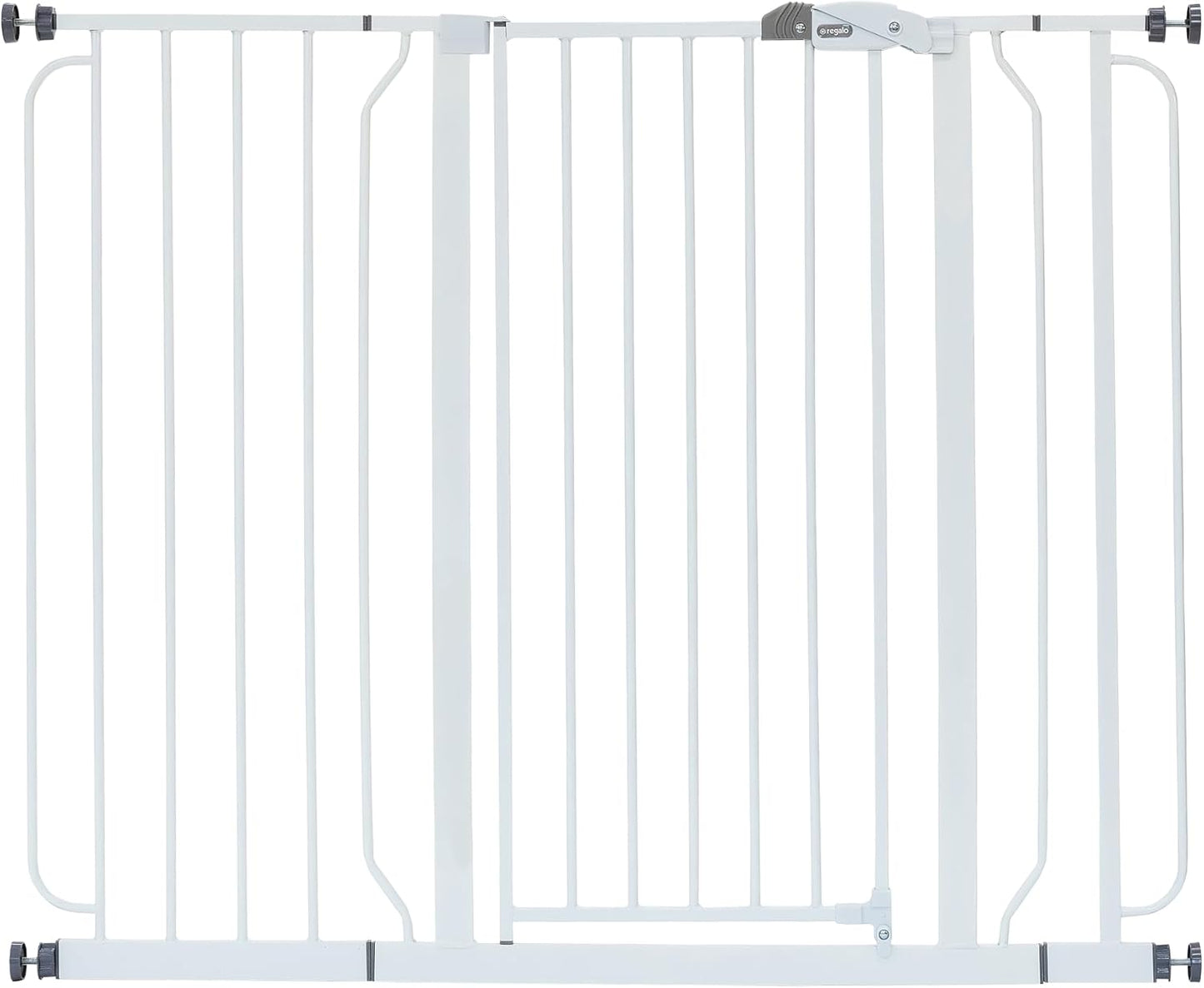 Regalo Safety 29-38.5" Baby Gate for Doorways & Bottom of Stairs, Pressure Mounted Baby Gate with Door for Babies, Toddlers & Pets, Tested & Safe for 30 Years, American Designed, American Owned, White