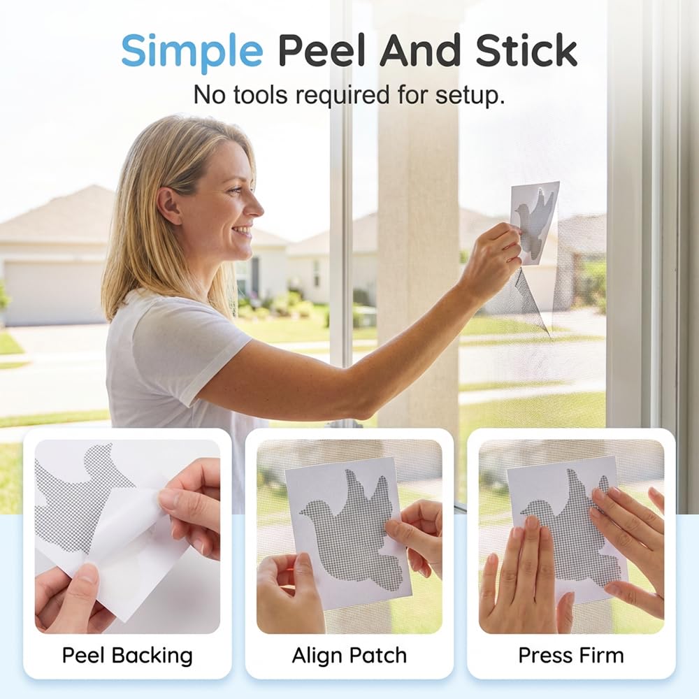 Decorative Window Screen Repair Patches, Cute Shapes, Self-Adhesive Mesh Repair Kit for Window Screens, Door Screens & Tents, Waterproof & Long-Lasting Screen Hole Fixer (Kitten + Pigeon(20 Piece))