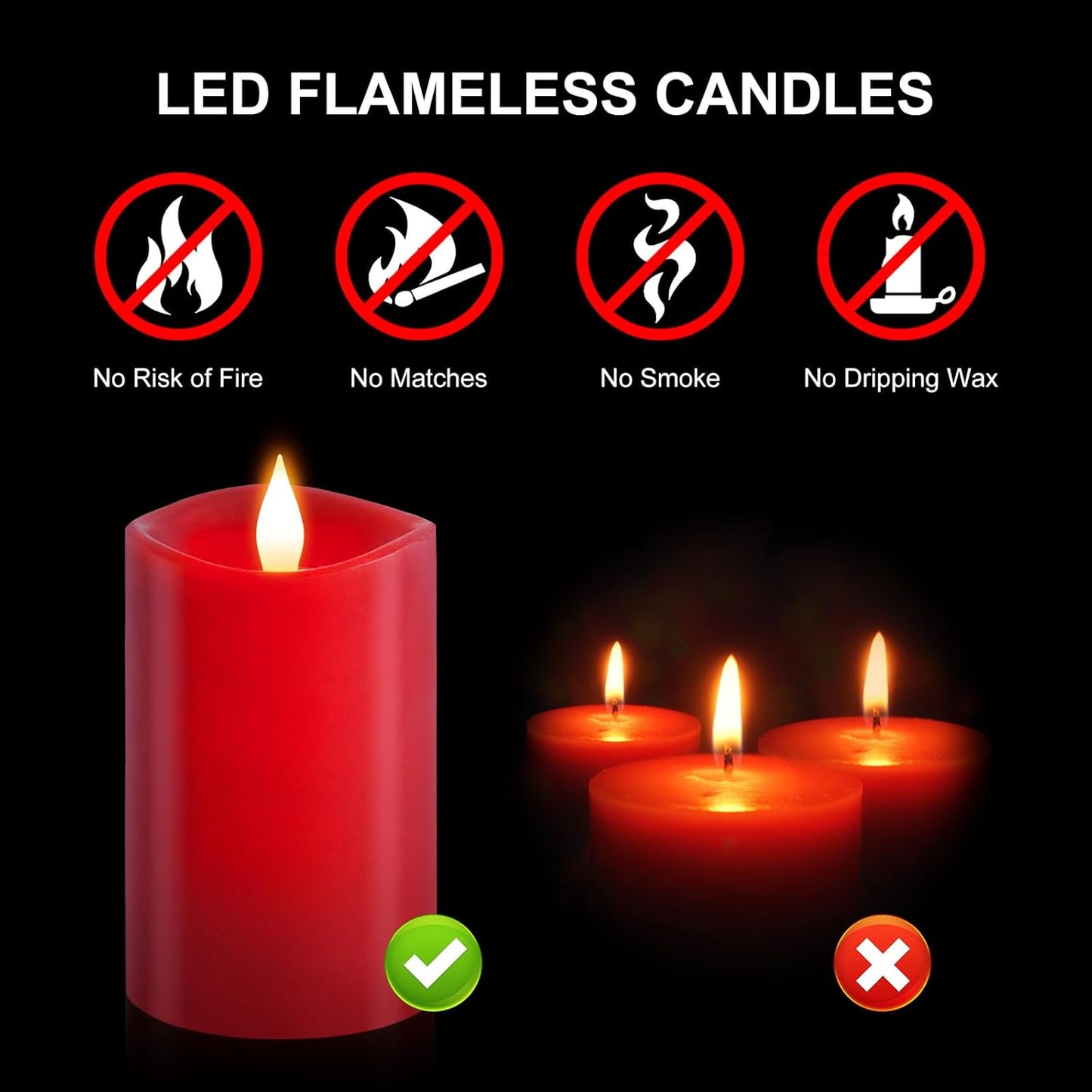 3x4 Flickering Flameless Candles Set of 3,Real Wax Pillar LED Candles,with Timer,4 inch Flameless Candles with Remote,for Party Wedding Holiday Home Decor,Ivory