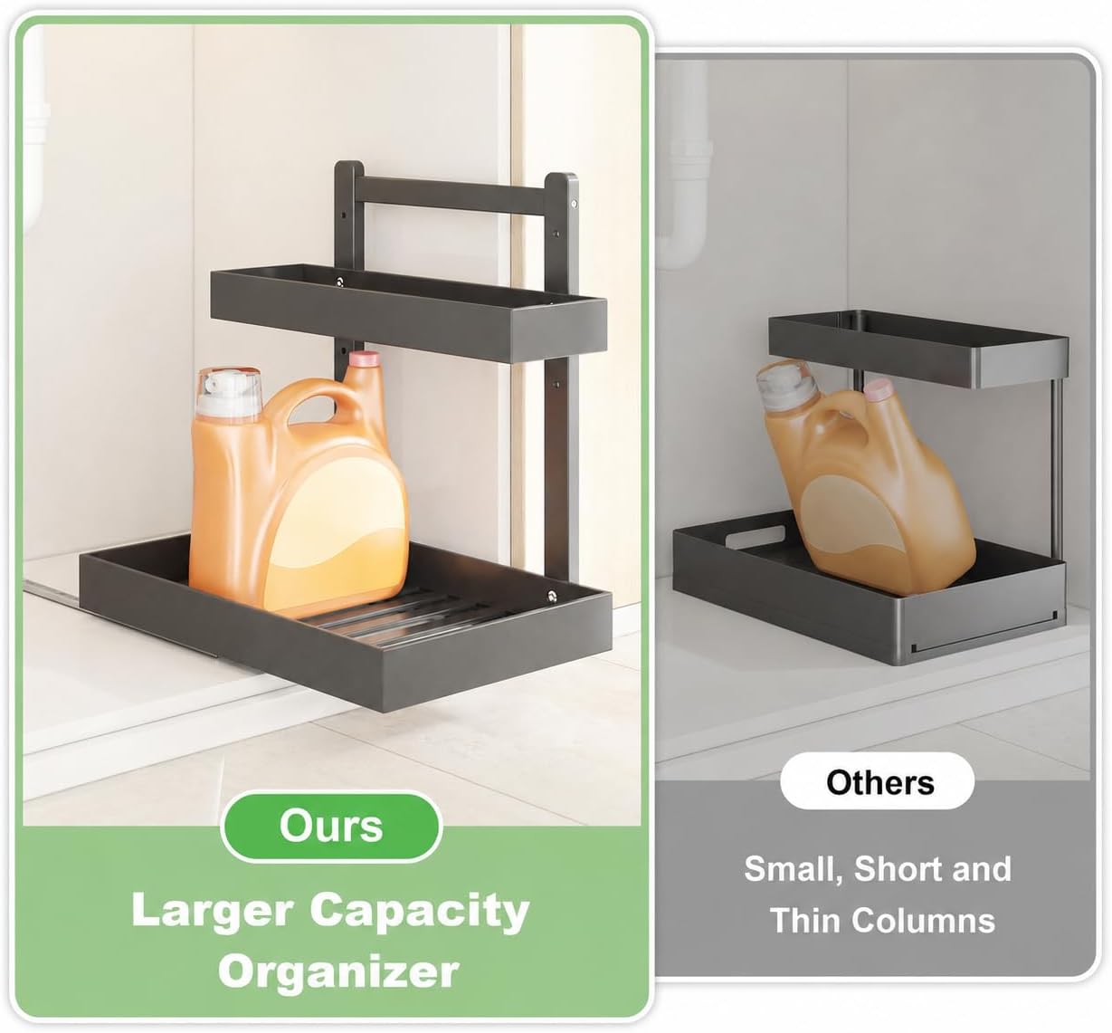 Under Sink Organizer - 2-Tier Pull Out Cabinet Organizer Vertical Slide Out Sink Shelf Storage Shelves for Multi-Purpose Bath Kitchen Bathroom Medicine (Nature, 2 Packs)