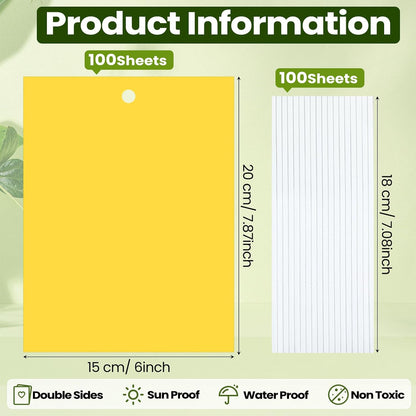 Qualirey 150 Pcs 6x8 Inch Yellow Sticky Traps for Gnats, Dual-Sided Sticky Gnat Traps for Indoor Outdoor Plants, Pest Control for Fungus Gnats, Fruit Flies, Whiteflies – Bulk Pack with Twist Ties