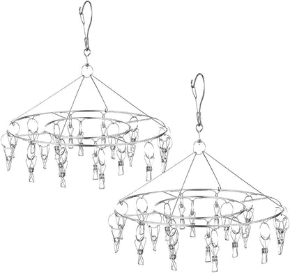 CenYouful Stainless Steel Round Hanging Drying Rack with 20 Clips for Drying Socks, Baby Clothes, Bras, Towel, Underwear, Hat, Scarf, Pants, Gloves