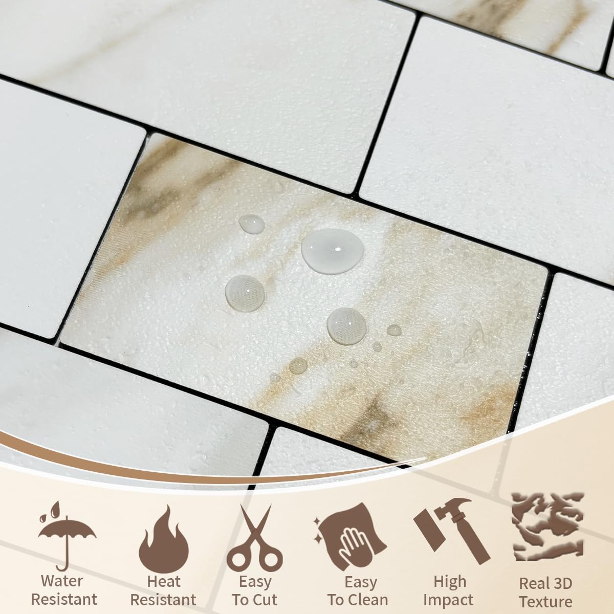 DICOFUN 10-Sheet Polished White Thick PVC Peel and Stick Backsplash, Ceramic Look Subway Tile White Kitchen Backsplash Peel and Stick Wall Tiles