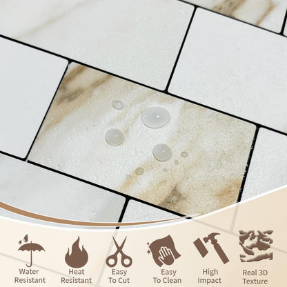 DICOFUN 10-Sheet Polished White Thick PVC Peel and Stick Backsplash, Ceramic Look Subway Tile White Kitchen Backsplash Peel and Stick Wall Tiles