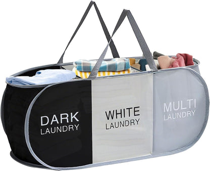 EEEKit 100L Pop Up Laundry Basket, 3 Sections Large Capacity Oxford Cloth Collapsible Laundry Hamper with Reinforced Handles, Space-Saving Sorting Organizer for Dorm Rooms, Bedrooms, Home and Travel