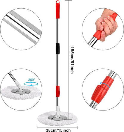 Mop and Bucket Set, 360° Spin Mop and Bucket with Wringer Set and 3 Microfiber Mop Refills, Stainless Steel 61" Extended Handle Spinning Mop Bucket System for Floor Cleaning