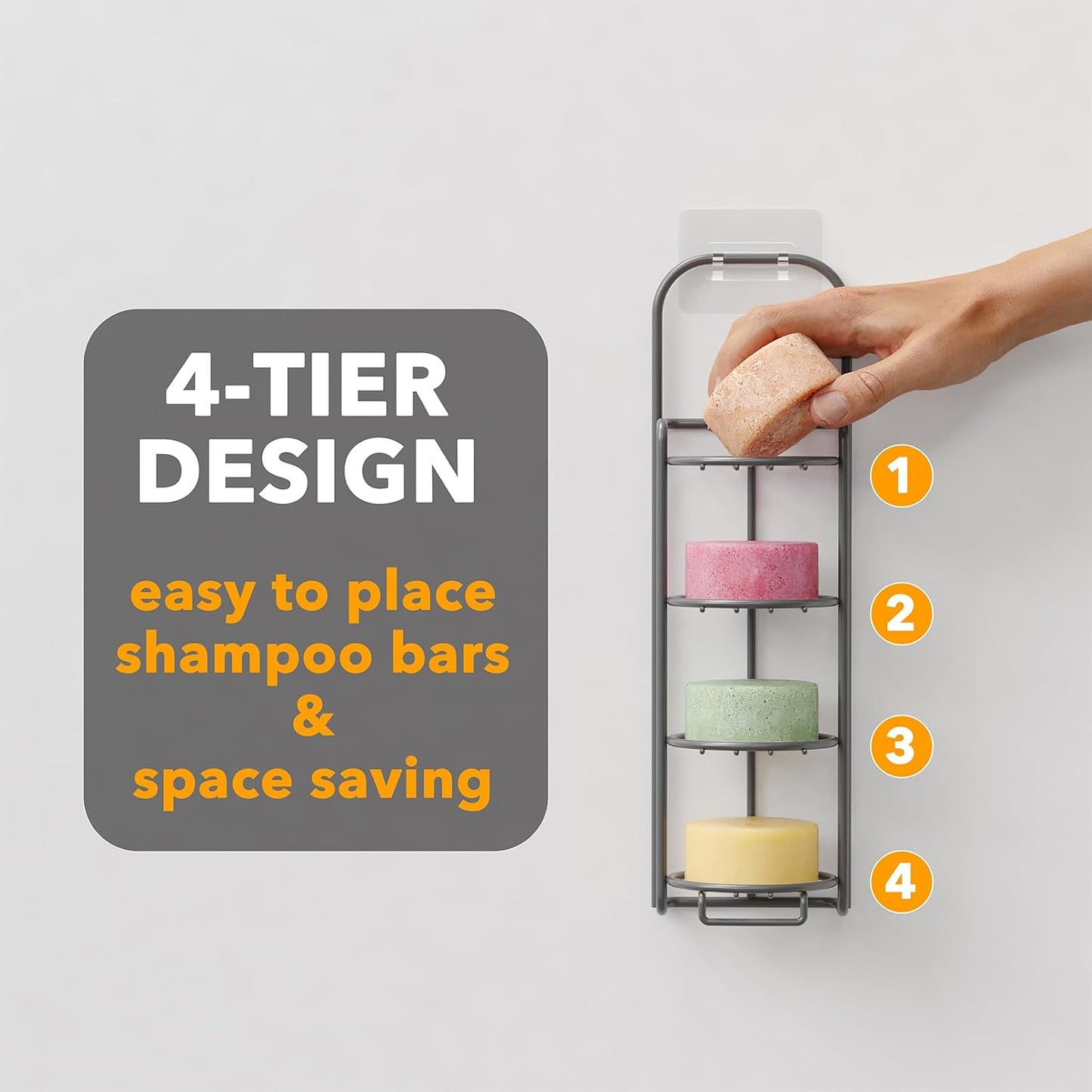 SpaceAid 4 Tier Shampoo Bar Holder for Shower, Self Draining Soap Bar Holders Caddy for Bathroom Wall and Kitchen Sink, Shampoo Bar Dish Rack, Stainless Steel Bar Soap Holder (Black)