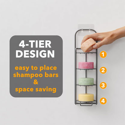 SpaceAid 4 Tier Shampoo Bar Holder for Shower, Self Draining Soap Bar Holders Caddy for Bathroom Wall and Kitchen Sink, Shampoo Bar Dish Rack, Stainless Steel Bar Soap Holder (Black)