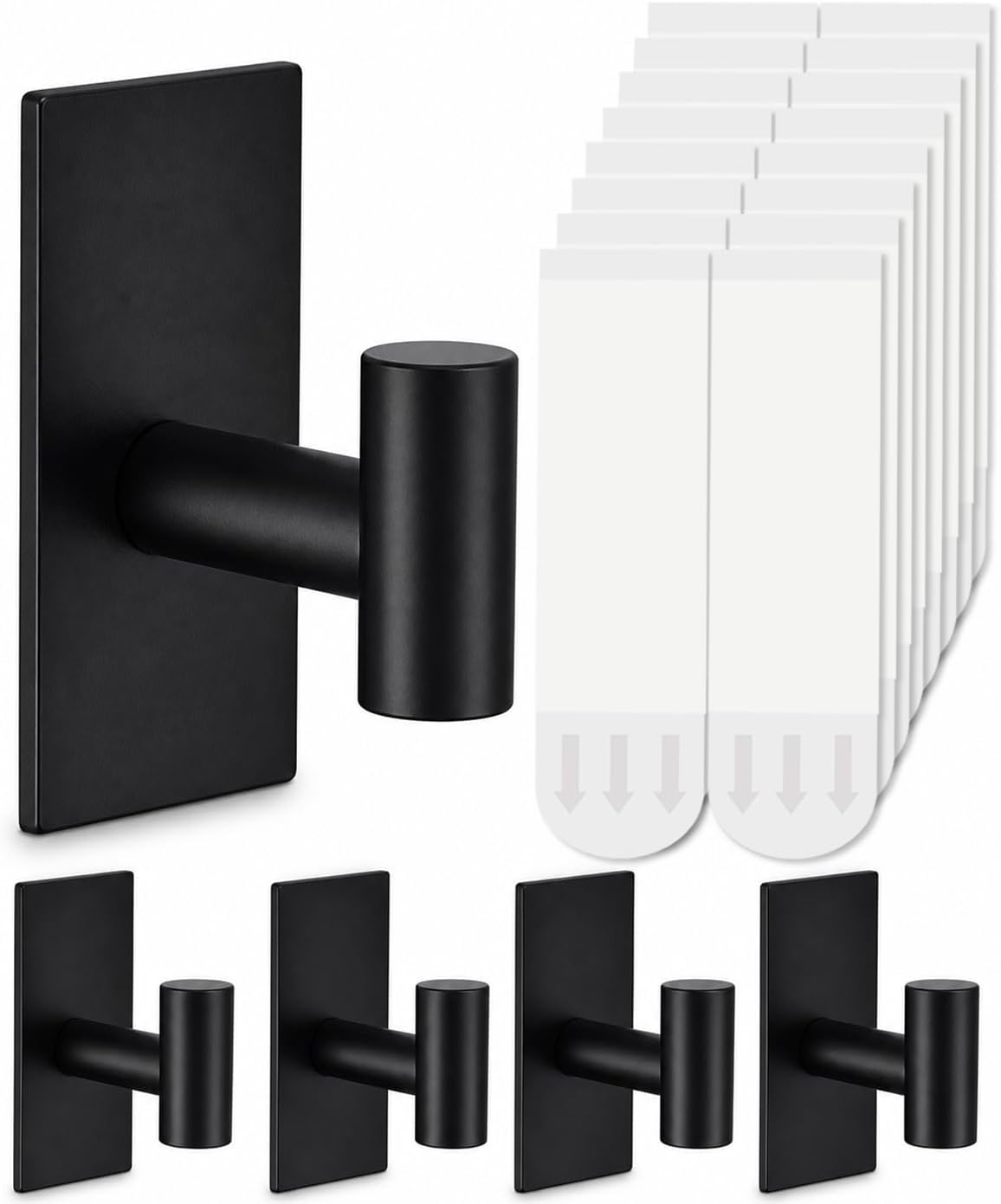 Removable Towel Hooks for Bathrooms, Heavy Duty Adhesive Hooks for Walls No Damage, Black Home Storage Hooks for Inside Shower, Sticky Hooks for Hanging Robe Coat Loofah Clothes Kitchen, 14Pcs Sus304