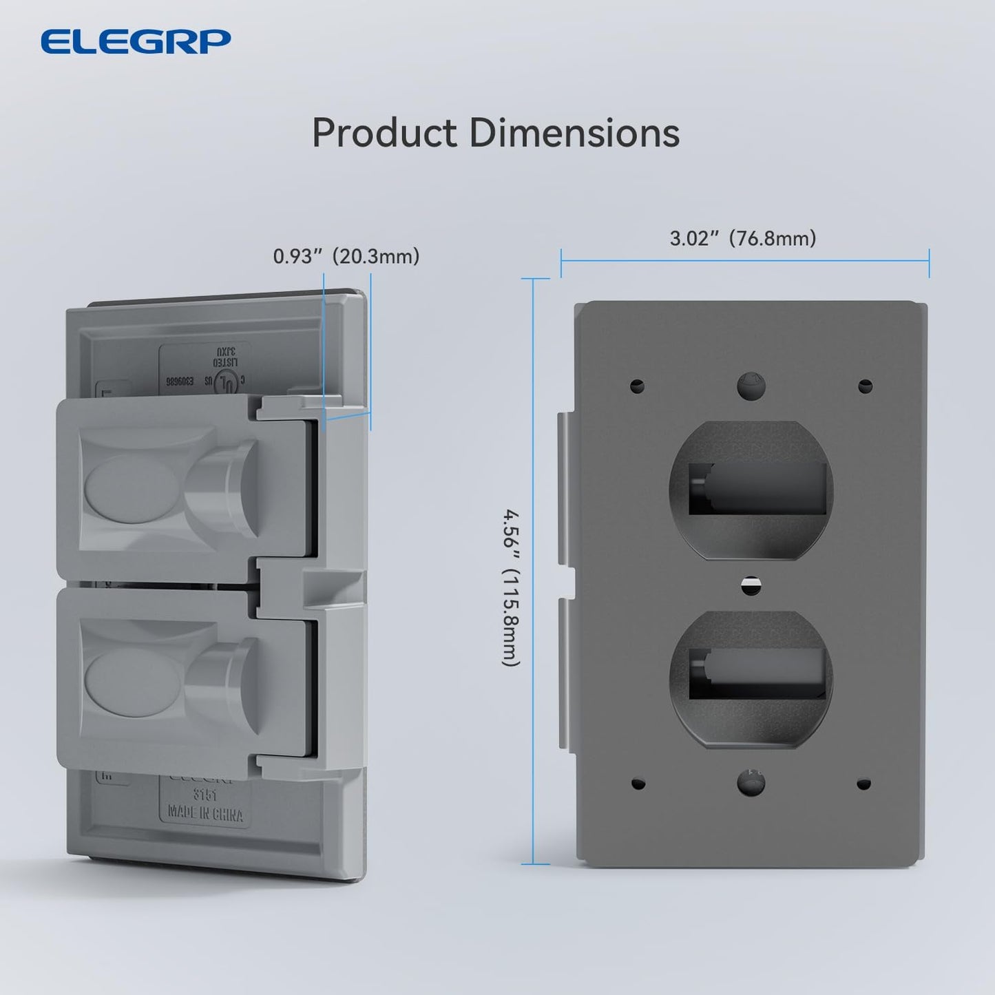 ELEGRP Horizontal Outdoor Cover for Duplex Receptacles, 2-Hole Weatherproof Wall Plate, Outdoor Electrical Outlet Cover, Standard Size 1-Gang 4.55” x 3.02”, Thermoplastic, 1 Pack, Grey