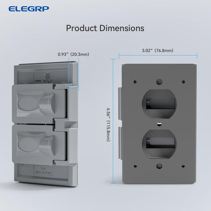 ELEGRP Horizontal Outdoor Cover for Duplex Receptacles, 2-Hole Weatherproof Wall Plate, Outdoor Electrical Outlet Cover, Standard Size 1-Gang 4.55” x 3.02”, Thermoplastic, 1 Pack, Grey