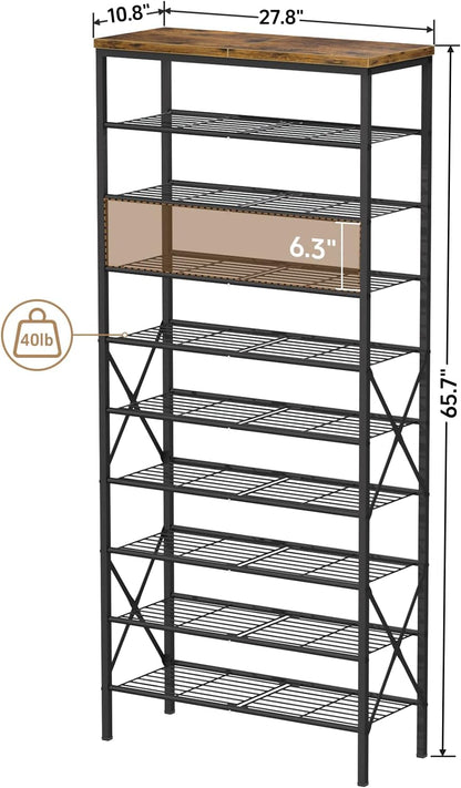 8 Tiers Tall Shoe Rack Organizer, Large Capacity Shoe Rack Holds 32 Pairs of Shoes, Durable and Stable, Adjustable Metal Shelf Stackable Shoe Shelf for Entryway, Hallway, Living Room, Closet