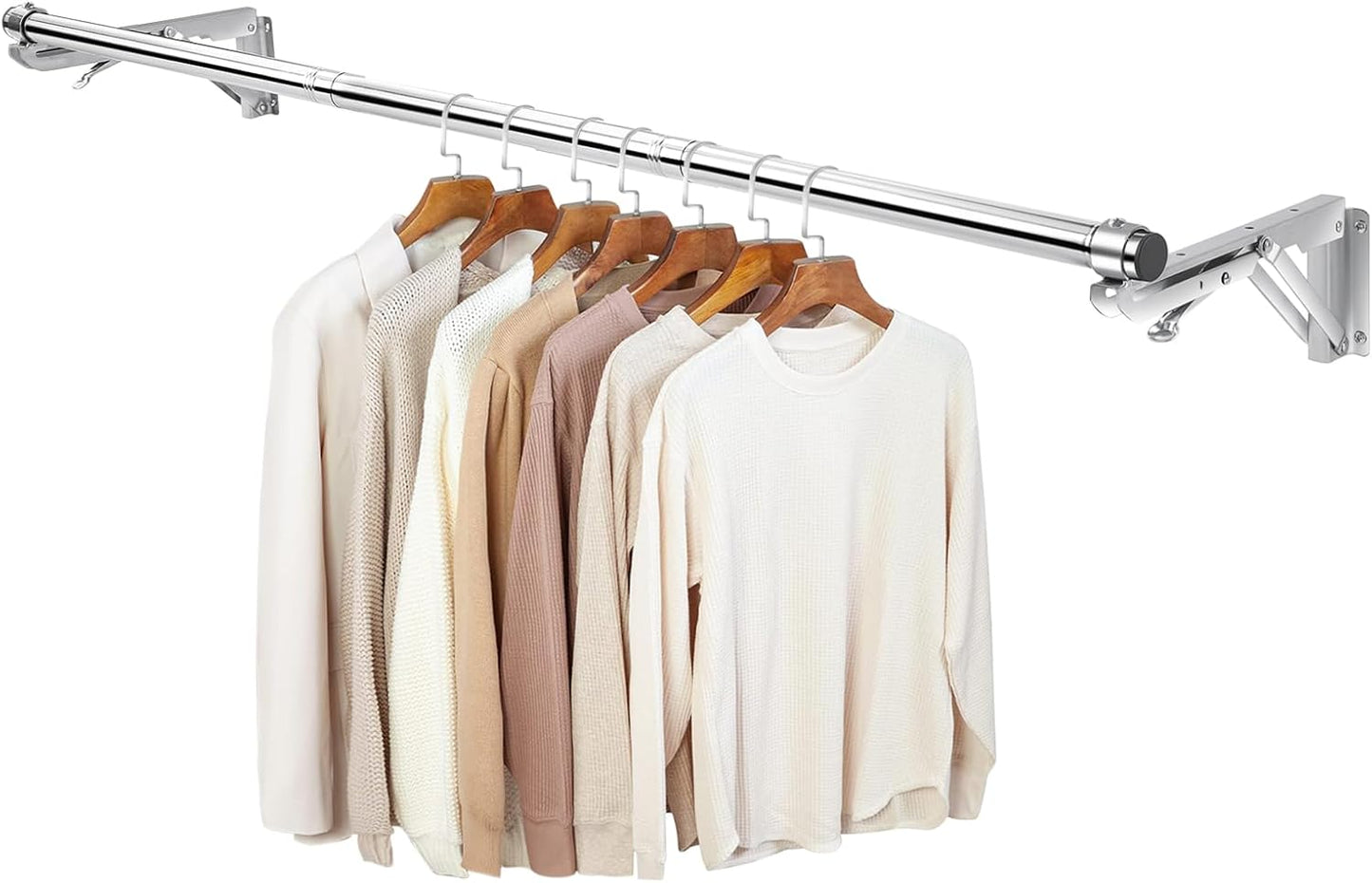 Foldable Wall Mounted Clothes Rack-30'' Long Rod&2 Thick Bases,Stainless Steel,Multi-Purpose for Space-Saving Garment Rack/Clothes Drying Rack/Clothes Hanger,Detachable and Top Shelf Room Reserved