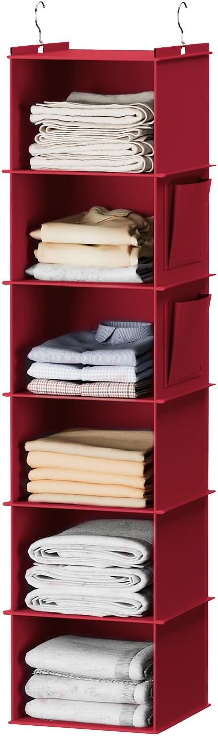 YOUDENOVA Hanging Closet Organizer, 6-Shelf Closet Hanging Storage Shelves, 2 Packs, Grey
