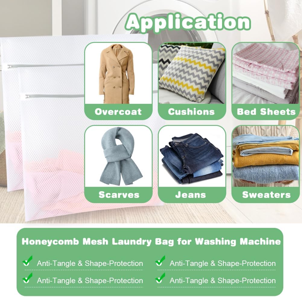 Tenn Well Extra Large Mesh Laundry Bags, 2 Pack 43 x 35 inch Jumbo Delicates Bag for Washing Machine, Large Mesh Bags for Delicates, Coats, Blankets, Bedding, Toys, Pet Items