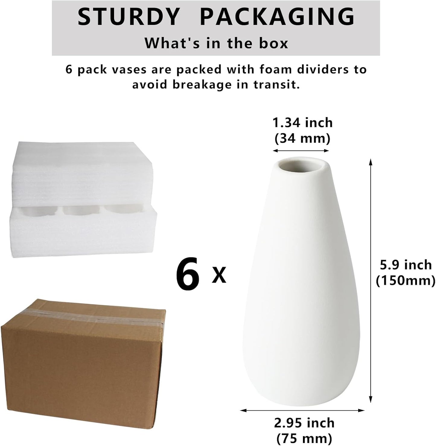YANLING 6 Pack White Vase Small Ceramic Vases for Decor, Bud Vases | for Centerpieces White Vases for Flowers Boho Home Decor, Pampas Grass Dried Flowers Vases
