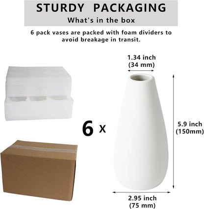 YANLING 6 Pack White Vase Small Ceramic Vases for Decor, Bud Vases | for Centerpieces White Vases for Flowers Boho Home Decor, Pampas Grass Dried Flowers Vases