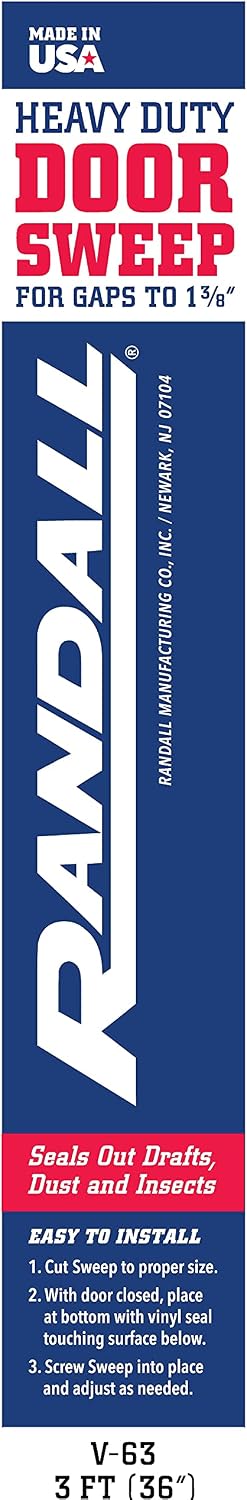 Randall Manufacturing V-63-BR All-Season Door Sweep, Heavy Duty Aluminum, Ideal for Residential & Commercial Use, Easy Installation with Heavy Rubber Seal, Ensure Comfort and Security (3 FT, Brown)