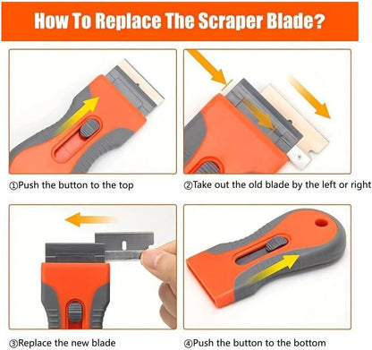 Retractable Razor Blade Scraper Tool, 2 Pack with 20 Extra Replacement Blades, Safety Lock Paint Scraper for Removing Stickers, Labels, Paint from Glass, Windows, Stovetop, Ceramic Surfaces