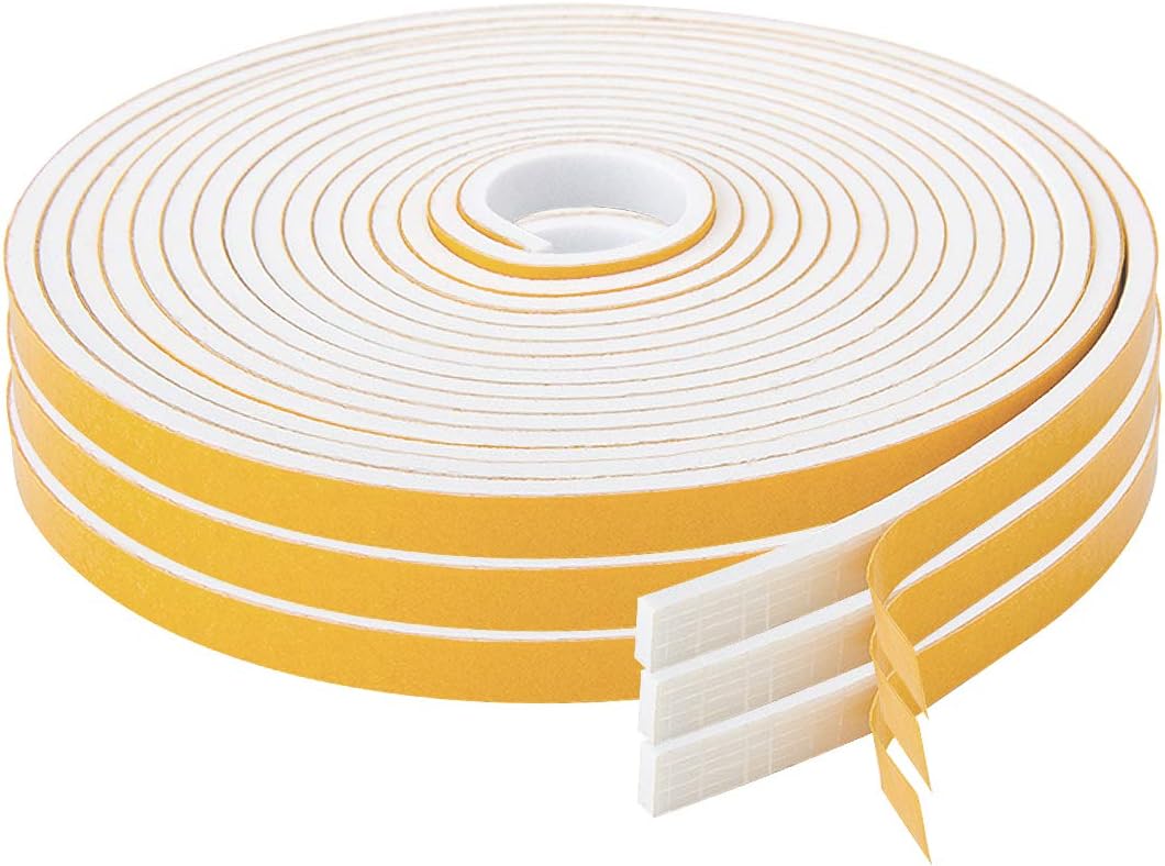 ToLanbbt White Door Window Weather Stripping Self Adhesive Foam Tape High Density Foam Sealing Strip Window Insulation Weatherproof Gasket Tape for Doors and Windows (1/2" W X 1/8" T X 16.5')