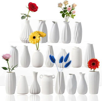 5'' White Ceramic Bud Vases Set of 10,Small Vases in Bulk for Flowers,Mini Vases for Centerpieces,Modern for Floral and Pampas Grass,Boho for Wedding,Party,Table Home Decor