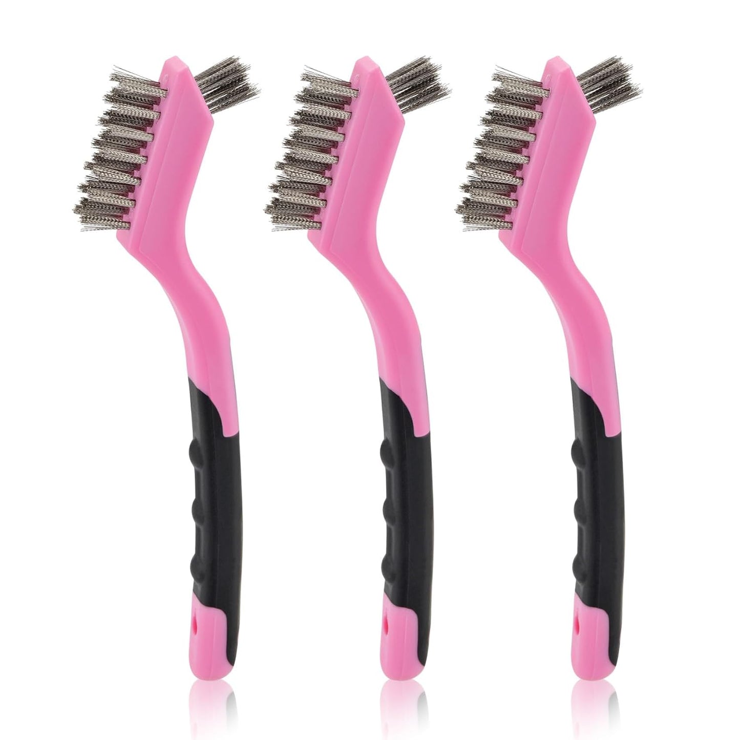 MAXMAN Small Cleaning Brush, Nylon Cleaning Brush 3-Pack, Hard Bristle Crevice Cleaning Brush, 7" Deep Clean Detailing Tools, Small Cleaning Brushes for Tight Spaces, Soft Nylon Bristles Brush, Pink