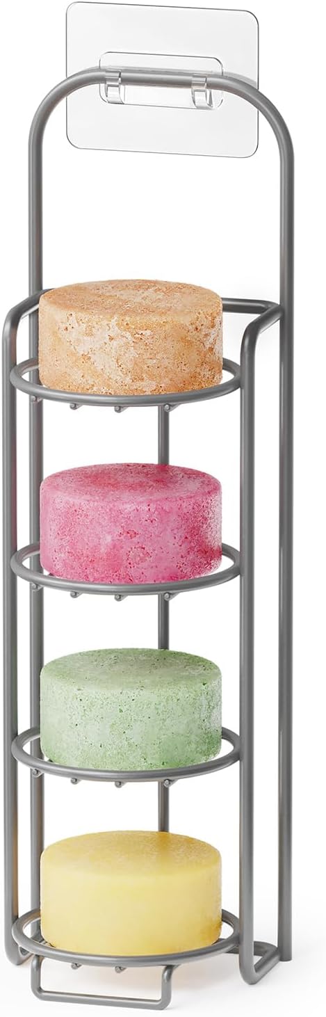 SpaceAid 4 Tier Shampoo Bar Holder for Shower, Self Draining Soap Bar Holders Caddy for Bathroom Wall and Kitchen Sink, Shampoo Bar Dish Rack, Stainless Steel Bar Soap Holder (Black)