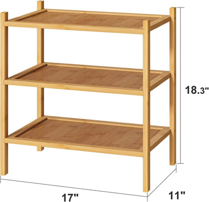 kiplant Small Shoe Rack, 4-Tier Bamboo Wood Shoe Rack for Entryway, Stackable Shoe Organizer for Hallway Closet, Free Standing Shoe Racks for Indoor & Outdoor