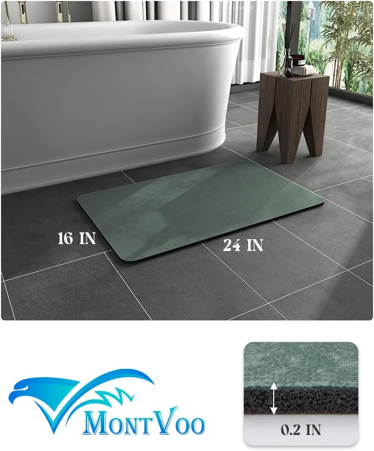 MontVoo -Bath Mat-Rubber Backing Non SlipThin Bathroom Rugs Fit Under Door- Quick Dry Absorbent Faux Suede Surface Grey Bathroom Floor Mats-Shower Rug for in Front of Bathtub Shower Gray 16x24