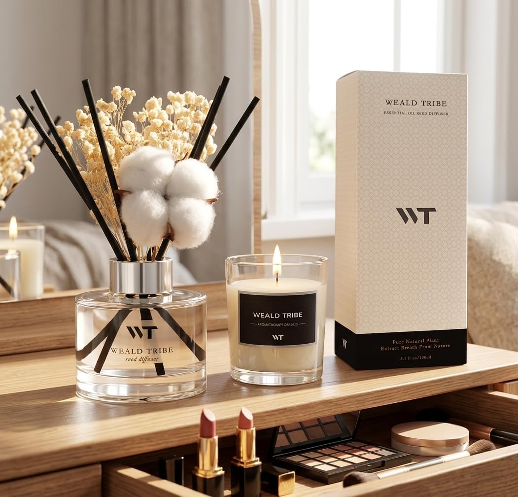 Flower Reed Diffuser Set Wild Eucalyptus Mint Scent for Bathroom Accessories Shelf Decor & Air Fresheners, Sticks Defusers with 5.1 fl oz Essential Oils & Leaves, House Bedroom Office Decor & Gifts
