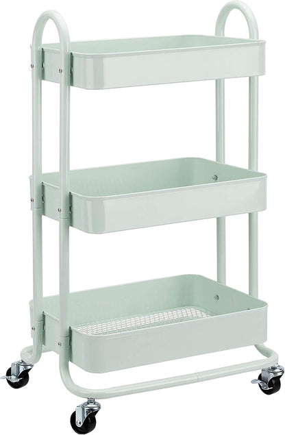 Amazon Basics 3-Tier Rolling Utility Cart, Storage Organizer, Lockable Wheels, Multifunctional Storage, Portable Mobile Shelving Unit, White