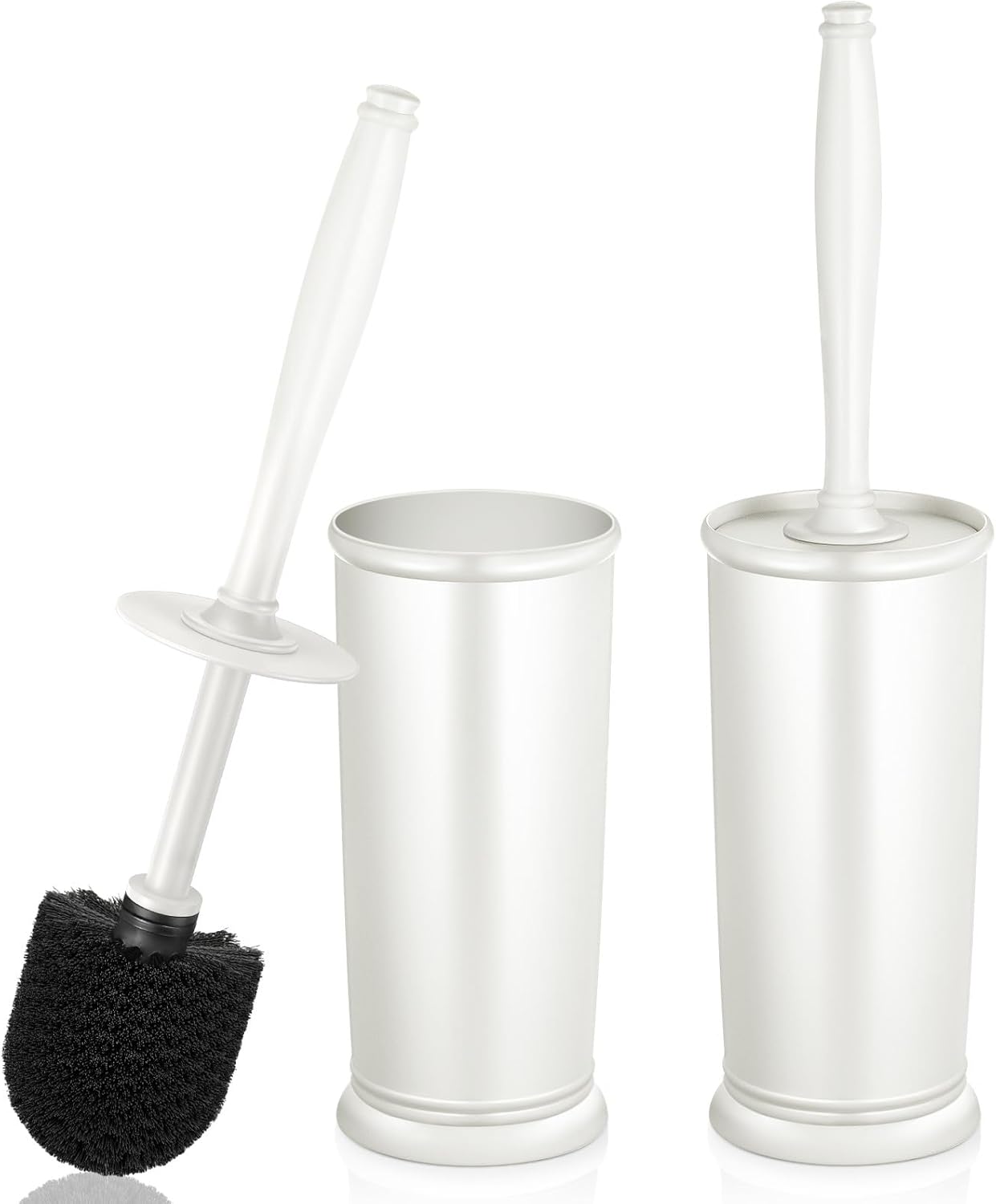 HAMITOR Toilet Bowl Brush Holder Set: 2 Pack Modern Deep Cleaning Bathroom Toilet Scrubber with Caddy for rv - Rim Decorative Accessories Cleaner Brushes for Toilet - Bronze1