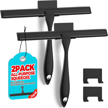 ALFLOD 2PACK Shower Squeegee for Glass Doors, Squeegee for Shower Glass，All-Purpose Tile Walls, Bathroom, Window, Glass and Car Windshield, Mirrors and Kitchen-Stainless Steel, 10 Inches, Silver