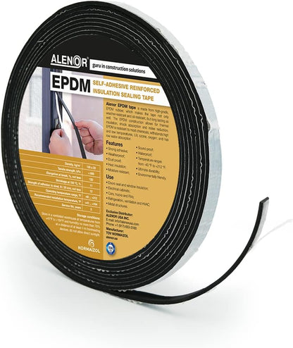 Alenor EPDM Black Foam Insulation Tape Self Adhesive 1/8"x1" x 50' Ft –Pack of 1- Weather Stripping for Doors & Windows,Soundproofing,Door Seal,Weatherstrip,Pipe Cooling,Air Conditioning Seal Strip