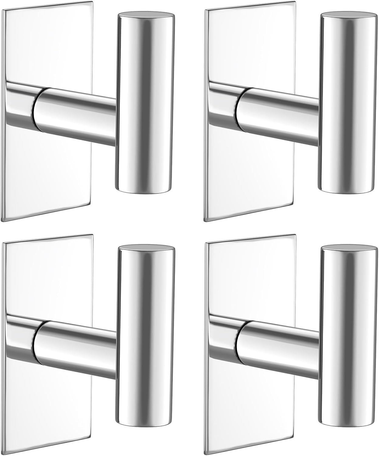 VAEHOLD Wall Towel Hooks, Heavy Duty Sticky Holder Waterproof Towel Hooks for Hanging Coat, Clothes, Closet Hook Wall Mount for Kitchen (Silver, 4 Pack)