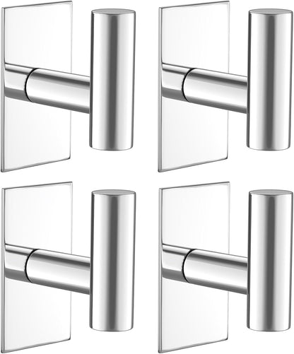 VAEHOLD Wall Towel Hooks, Heavy Duty Sticky Holder Waterproof Towel Hooks for Hanging Coat, Clothes, Closet Hook Wall Mount for Kitchen (Silver, 4 Pack)