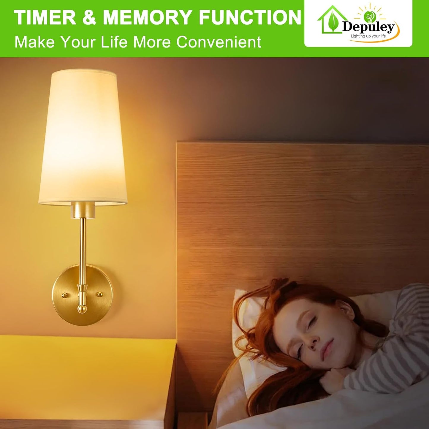Depuley Battery Operated Wall Sconce: Set of 2 Wireless Wall Lights with 10000mAh Dimmable Bulbs and Remote for Bedroom - Rechargeable 15 Colors Gold Wall Lamp for Living Room Hallway